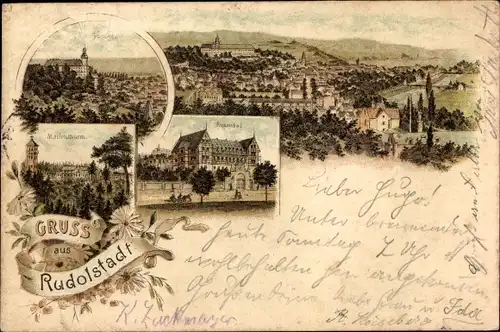 Litho Rudolstadt in Thüringen, Marienturm, Schloss