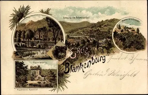 Litho Bad Blankenburg in Thüringen, Eberstein, Ruine Greifenstein