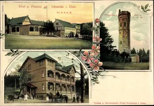 Ak Gehlberg Suhl in Thüringen, Schmücke, Hotel Pension, Schneekopfturm