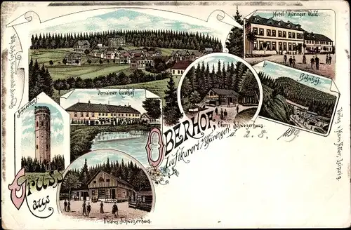 Litho Oberhof in Thüringen, Hotel Thüringer Wald, Bahnhof, Domainen Gasthof