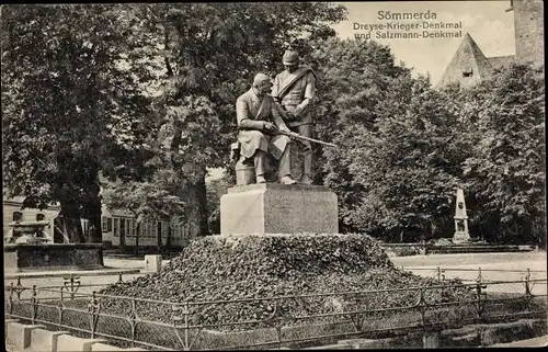 Ak Sömmerda in Thüringen, Dreyse Kriegerdenkmal und Salzmann Denkmal