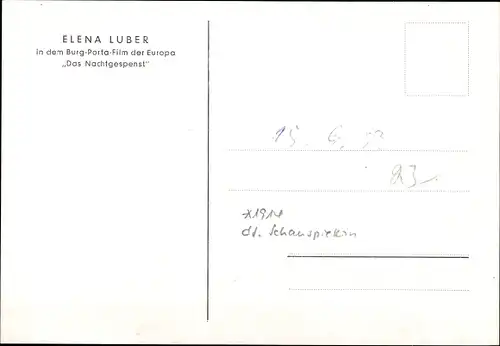 Ak Schauspielerin Elena Luber, Das Nachtgespenst, Portrait, Autogramm