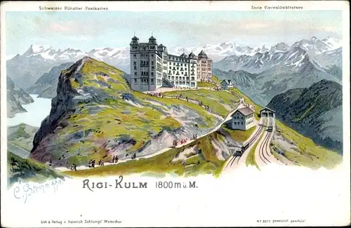 Künstler Litho Steinmann, C., Rigi Kulm Kanton Schwyz, Gasthaus, Berglandschaft