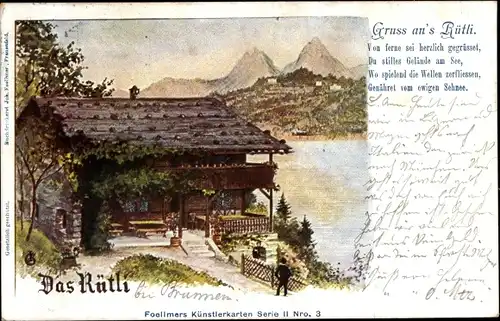 Künstler Ak Rütli Seelisberg Kanton Uri, Hütte