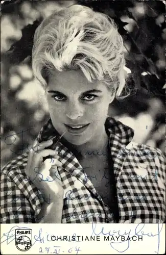 Ak Sängerin Christiane Maybach, Portrait, Hoppla, aufs Sofa, Philips Schallplatten, Autogramm