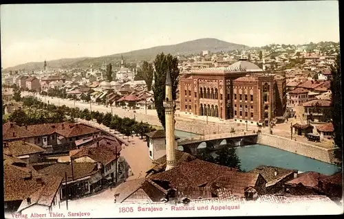 Ak Sarajevo Bosnien Herzegowina, Rathaus und Appelquai