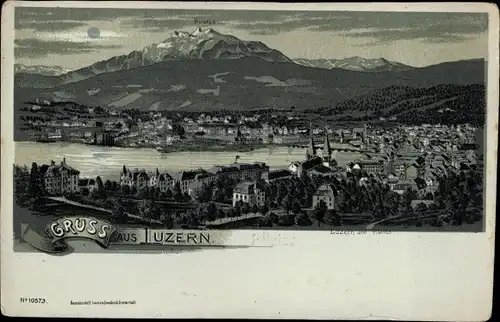 Mondschein Ak Lucerne Luzern Stadt Schweiz, Panorama