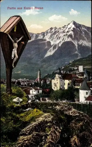 Ak Meran Merano Südtirol, Teilansicht vom Kurort, Kreuz