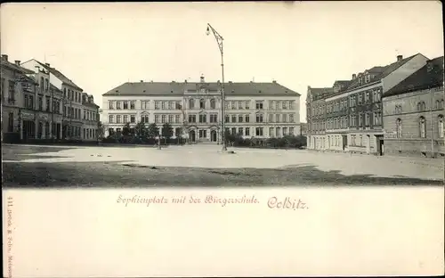 Ak Colditz in Sachsen, Sophienplatz mit Bürgerschule