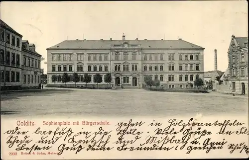 Ak Colditz in Sachsen, Sophienplatz mit Bürgerschule