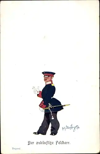 Künstler Ak Schönpflug, Fritz, Soldat in Uniform , Der zukünftige Feldherr