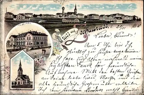 Litho Zschadraß Colditz in Sachsen, Blick auf den Ort, Kirche