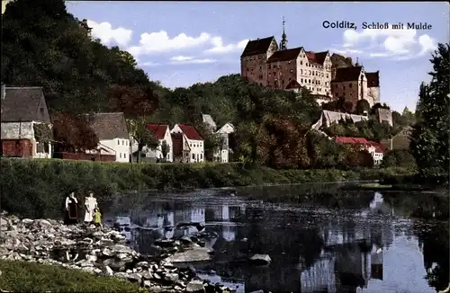 Ak Colditz in Sachsen, Schloss mit Mulde