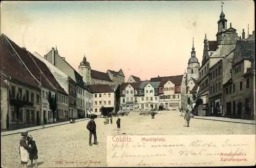 Ak Colditz in Sachsen, Marktplatz, Apotheke, Handlung S. A. Weise