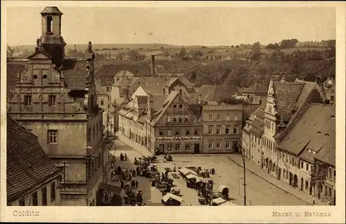 Ak Colditz in Sachsen, Marktplatz, Rathaus, Konditorei