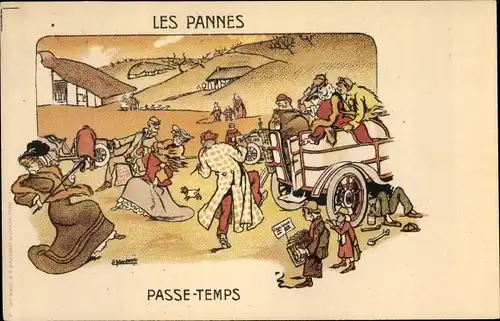 Künstler Litho Les Pannes, Passe Temps, Auto Reparatur