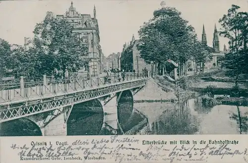 Ak Oelsnitz im Vogtland, Elsterbrücke mit Blick in die Bahnhofstraße