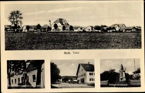 Ak Asch Landsberg am Lech in Oberbayern, Florian Monument, Schule, Kriegerdenkmal, Geschäft