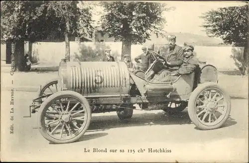 Ak Le Blond sur sa 125 chevaux Hotchkiss, Automobil