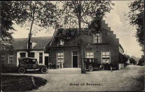 Ak Renesse Schouwen-Duiveland Zeeland, Straßenpartie, Haus, Autos