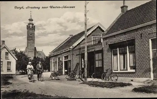 Ak Burgh Haamstede Schouwen Duiveland Zeeland Niederlande, Straatweg naar Westen-Schouwen