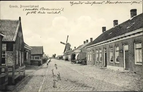 Ak Groede Zeeland, Brouwerijstraat, Molen