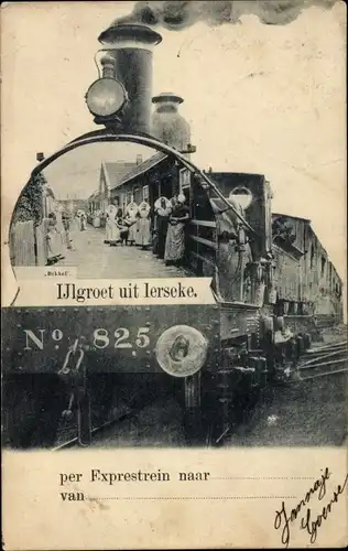 Ak Ierseke Yerseke Reimerswaal Zeeland, Exprestrein, Lokomotive No. 825