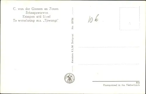 Ak Krimpen aan den IJssel Südholland, C. van der Giessen en Zonen Scheepswerven, MS Tjiwangi