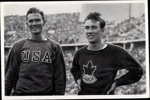 Sammelbild Olympia 1936, Hürdenläufer Glen Hardin und John Loaring