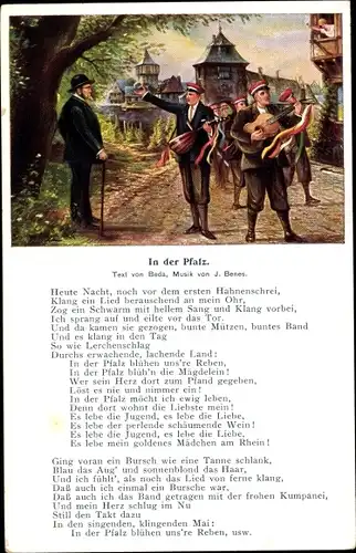 Studentika Lied Ak Volkhofen, A. jr., In der Pfalz, Studenten mit Musikinstrumenten, Rheinlieder