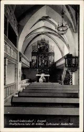 Ak Ehrenfriedersdorf im Erzgebirge, Stadtpfarrkirche St. Niklas, Gothischer Hochaltar