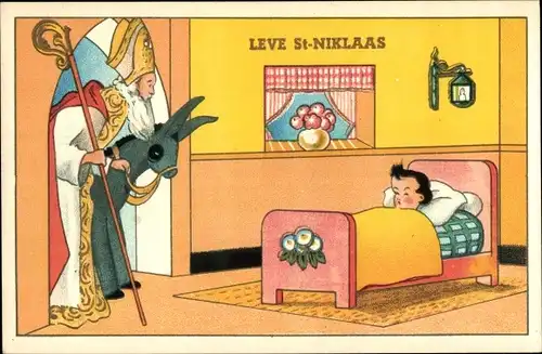 Ak Glückwunsch Weihnachten, Leve St. Niklaas, Kind im Bett
