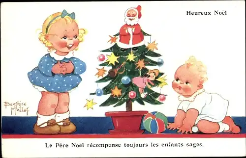 Künstler Ak Mallet, Beatrice, Glückwunsch Weihnachten, Kinder mit Tannenbaum