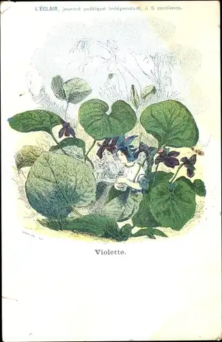 Künstler Ak Violette, vermenschlichte Blumen, Veilchen, L'Eclair, journal politique