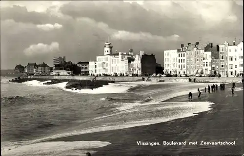 Ak Vlissingen Zeeland Niederlande, Boulevard met Zeevaartschool