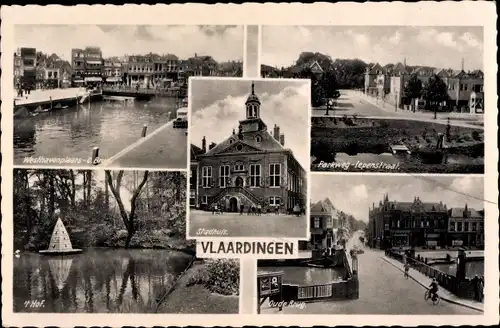 Ak Vlaardingen Südholland, Stadhuis, Parkweg-Iepenstraat, Westhavenplaats, 't Hof, Oude Brug