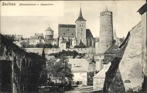Ak Bautzen in der Oberlausitz, Michaeliskirche und Wasserturm