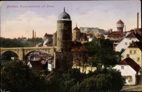 Ak Bautzen in der Oberlausitz, Kronprinzenbrücke und Neutor