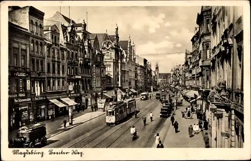 Ak Magdeburg, Breiter Weg, Straßenbahn 117, Geschäfte