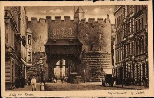 Ak Köln am Rhein, Eigelsteintor 13. Jahrhundert, Passanten