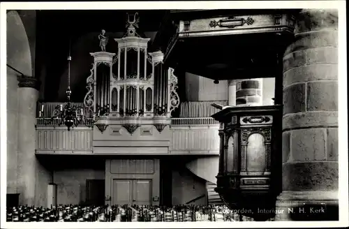 Ak Coevorden Drenthe, Interieur N.H. Kerk, Kanzel, Orgel