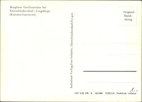 Ak Ehrenfriedersdorf im Erzgebirge, Berggasthaus Greifensteine, Konsum-Gaststätte