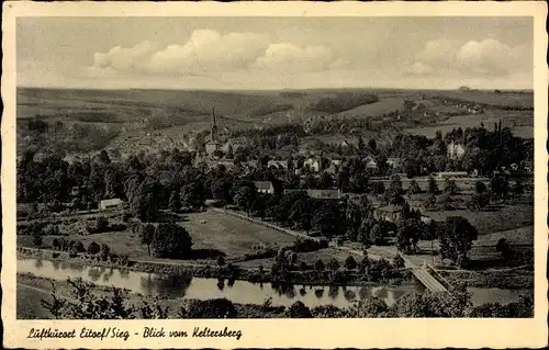 Ak Eitorf an der Sieg, Blick vom Keltersberg auf den Ort, Kirchturm