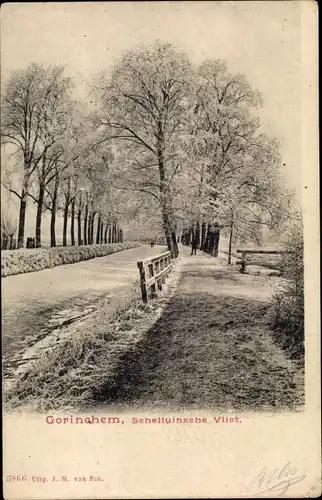 Ak Gorinchem Südholland Niederlande, Schelluinsche Vliet, Winter
