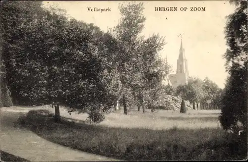 Ak Bergen op Zoom Nordbrabant Niederlande, Volkspark mit Kirche