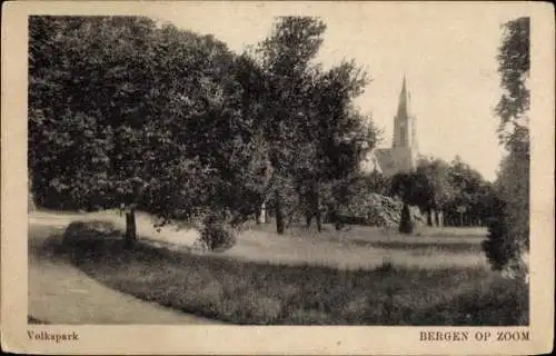 Ak Bergen op Zoom Nordbrabant Niederlande, Volkspark mit Kirche