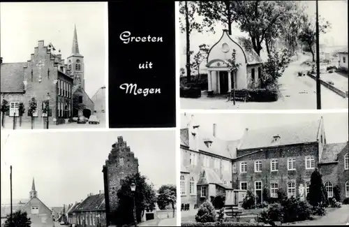 Ak Megen Nordbrabant, Gevangentoren, Gemeentehuis, RK Kerk, Mariakapel, Klooster Paters Franciscanen