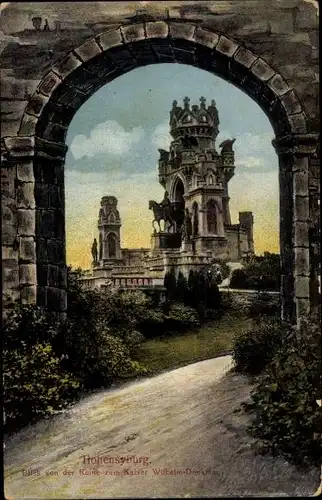 Ak Syburg Dortmund Nordrhein Westfalen, Hohensyburg, Blick von der Ruine zum Kaiser Wilh.Denkmal