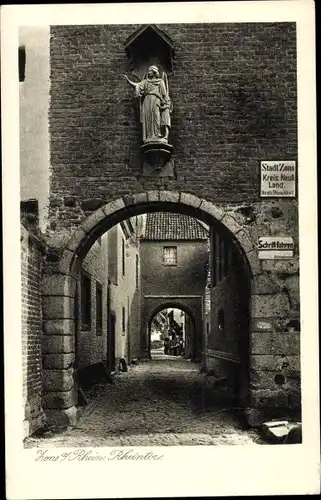 Ak Zons Dormagen Niederrhein, Blick durch das Rheintor