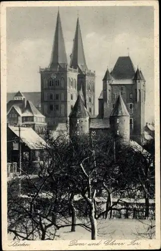 Ak Xanten am Niederrhein, Dom und Clever Tor, Winter